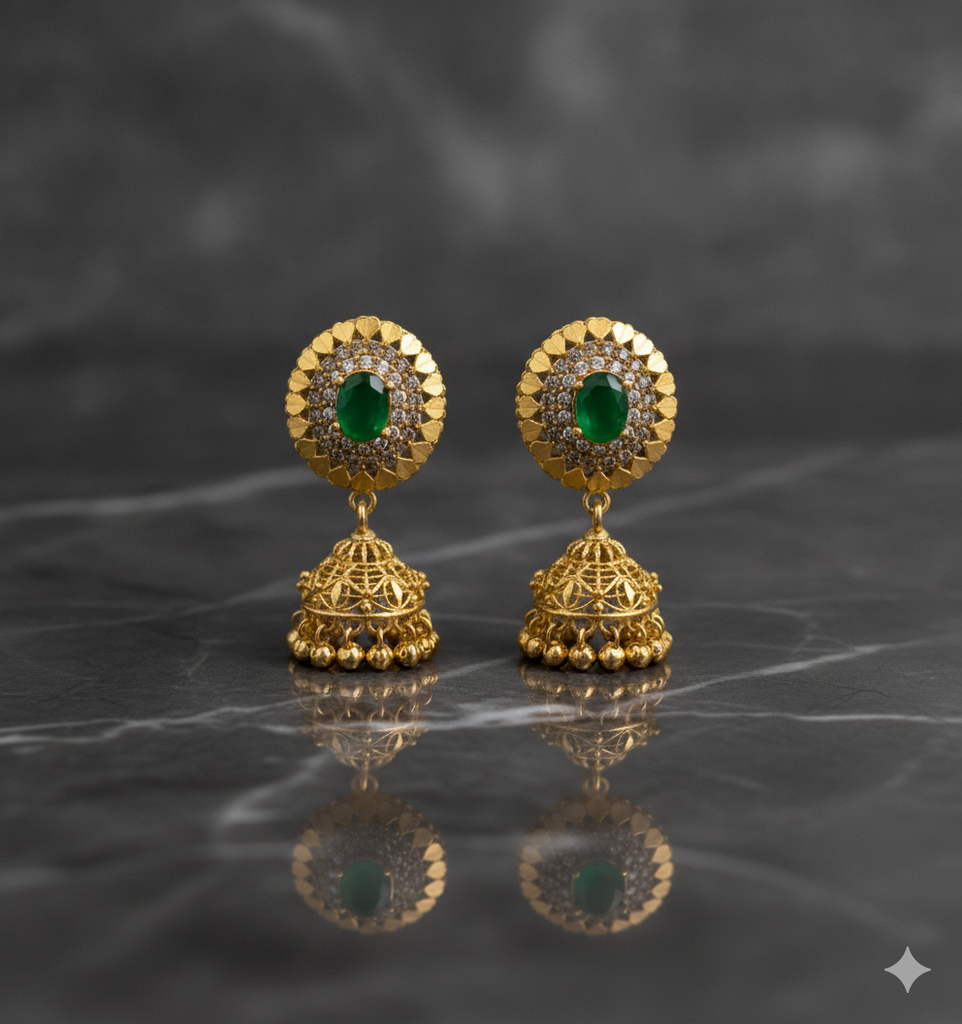 Antique Champagne Crystal Jhumkas