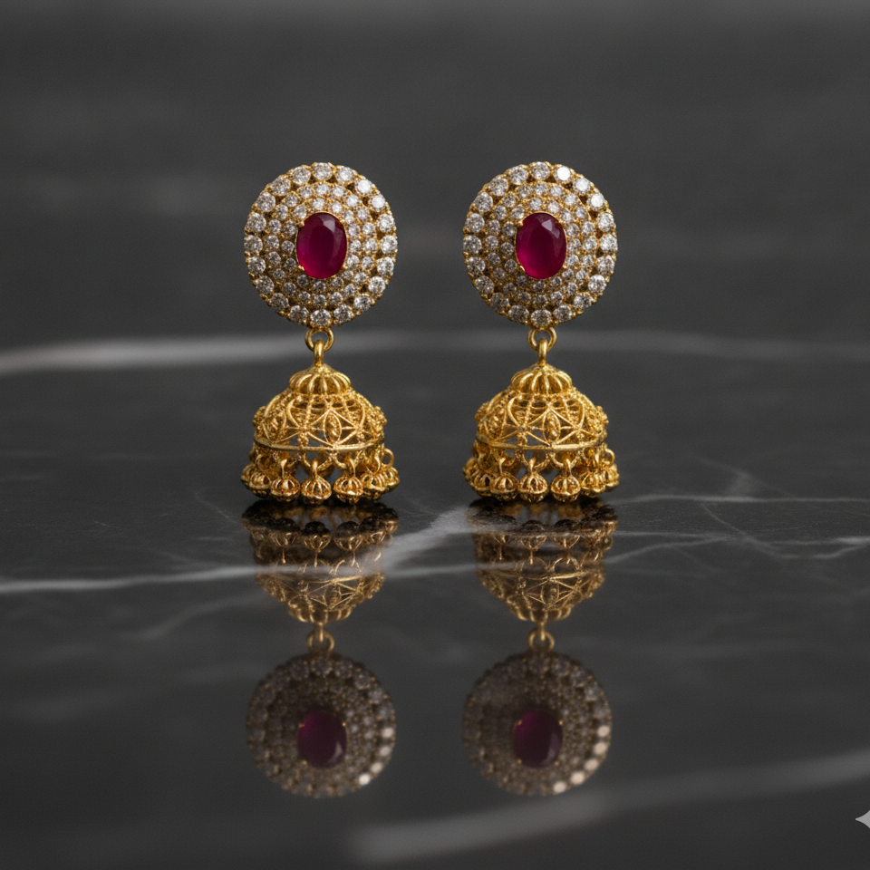 Antique Champagne Crystal Jhumkas