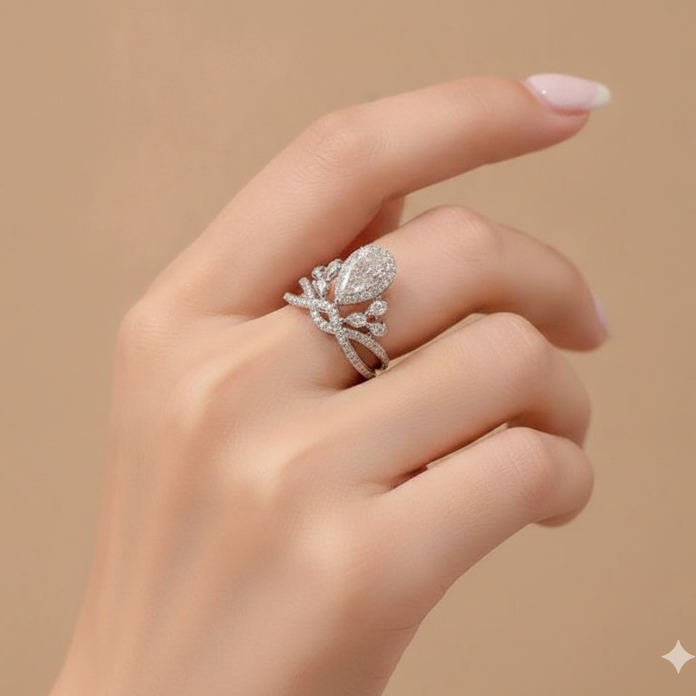 Platinum Pear Tiara Crown Ring
