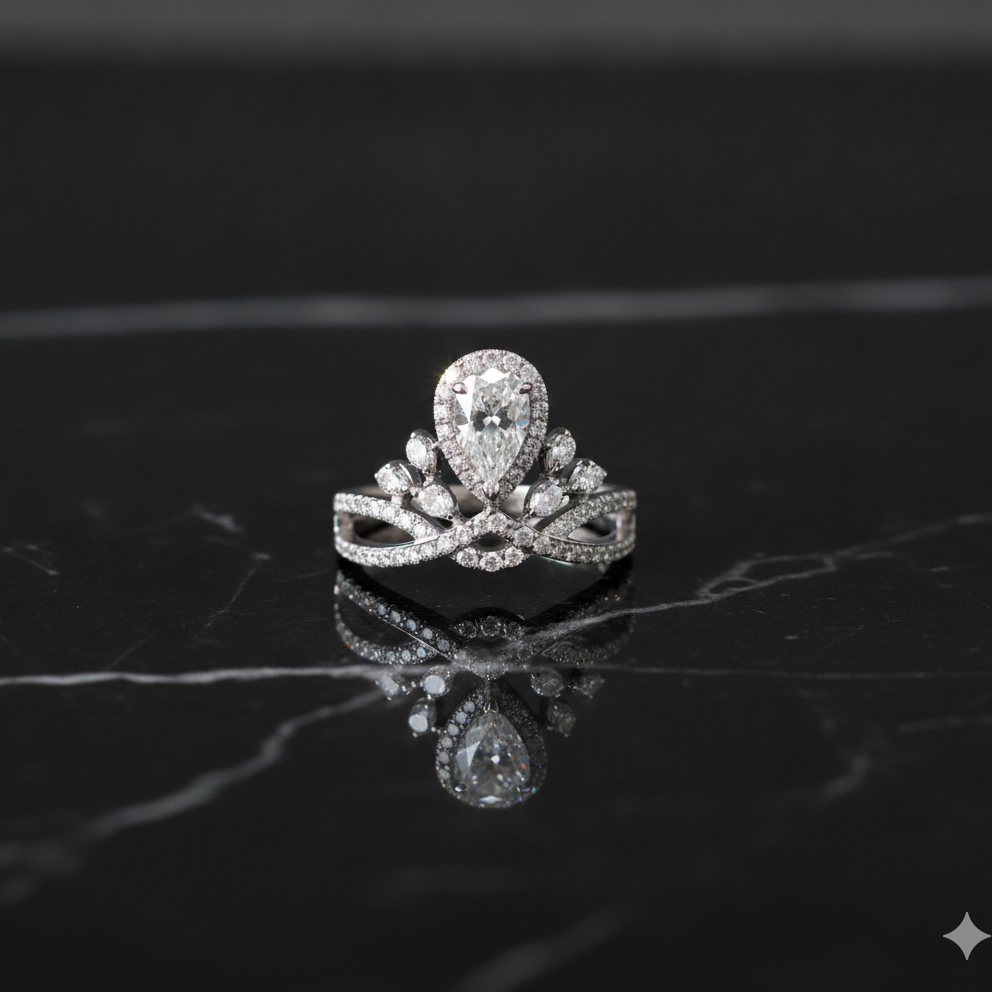 Platinum Pear Tiara Crown Ring