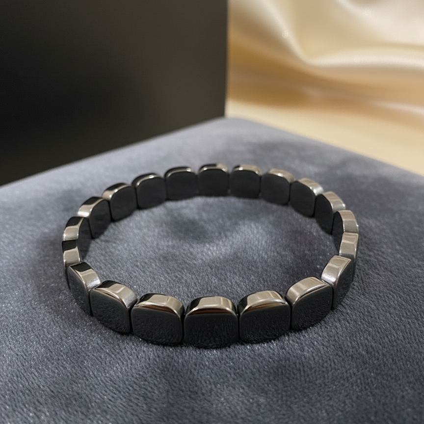 Black Stone Square Bead Bracelet
