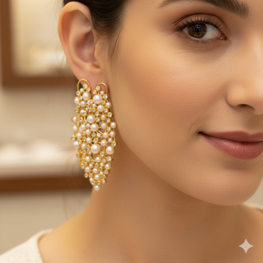 Luxury Gold Plated American Diamond Pearl Earrings