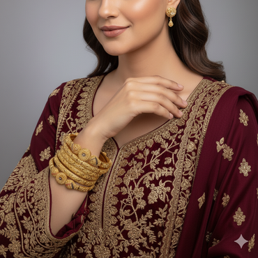 Luxury Real Gold Look Traditional Bangles Set