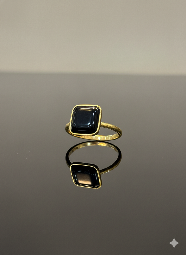 Luxury Antique Stainless Steel Black Stone Ring