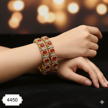Regal Ruby Red & Zircon Gold-Plated Bangle Set