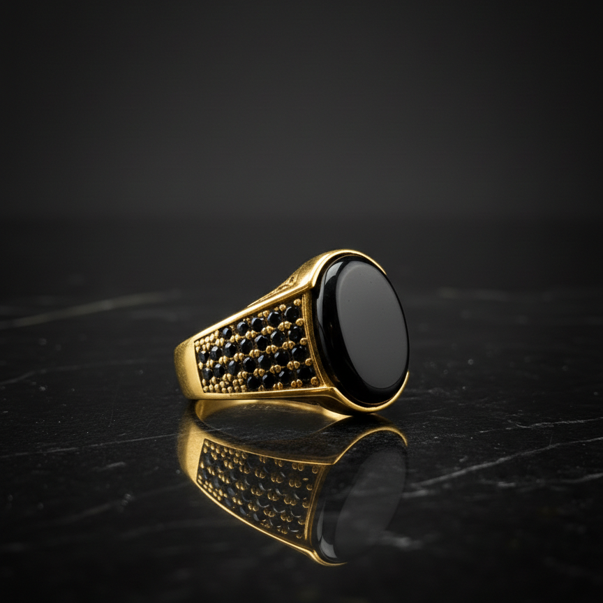 Black oval signet ring