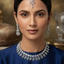 American Diamond Paisley Choker Set with Teal Accents - Necklace, Earrings & Maang Tikka