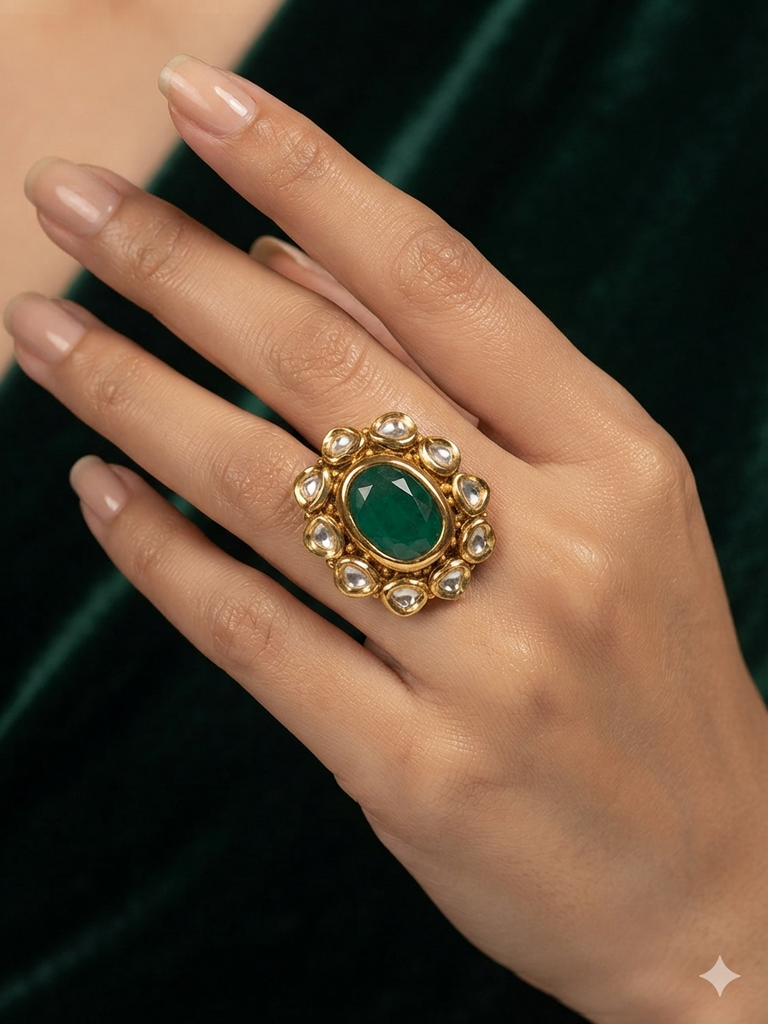 Antique Ruby Cabochon Kundan Ring