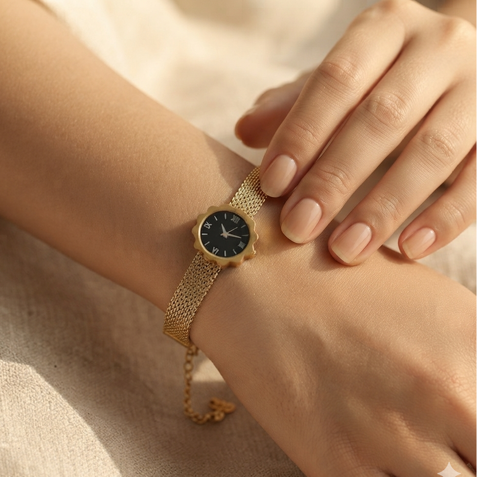 Scalloped Mesh Strap Vintage Watch