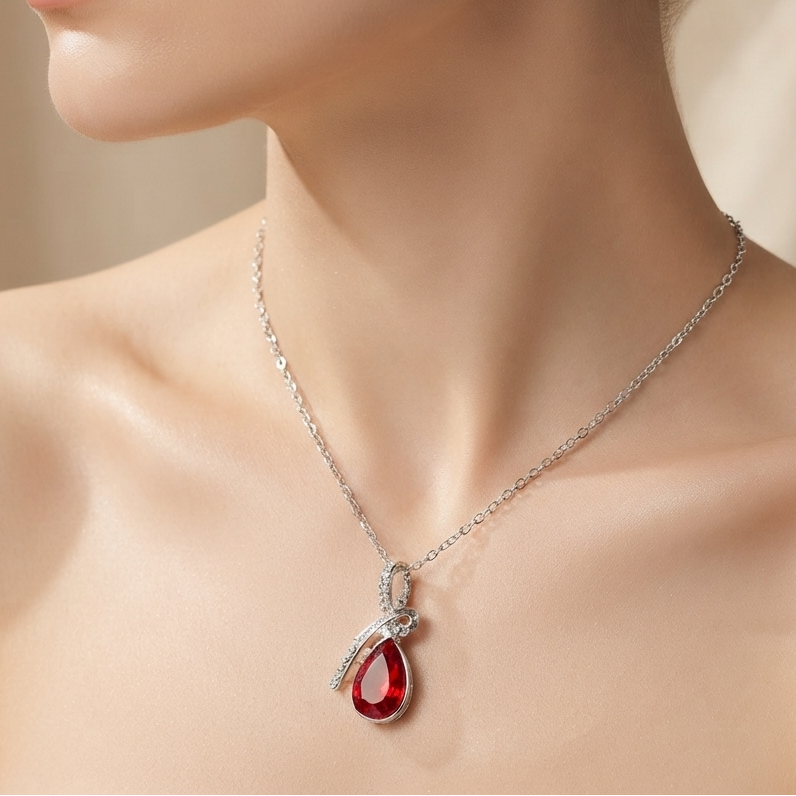 Ruby Teardrop Pendant Set
