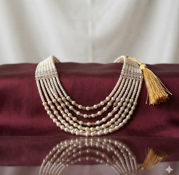 7-Layered Pearl Mala Necklace – Gold Tone