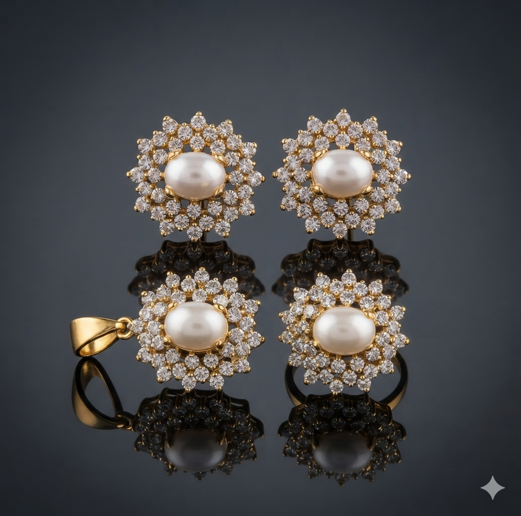 Regal Pearl Halo Jewelry Set