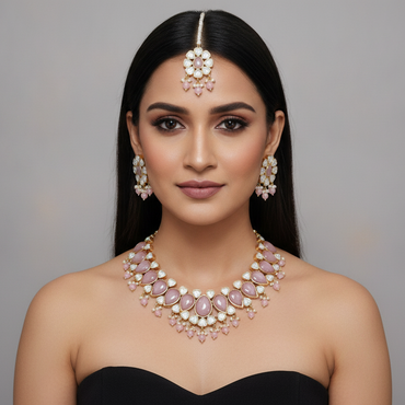 Pink Quartz Kundan Jewelry Set