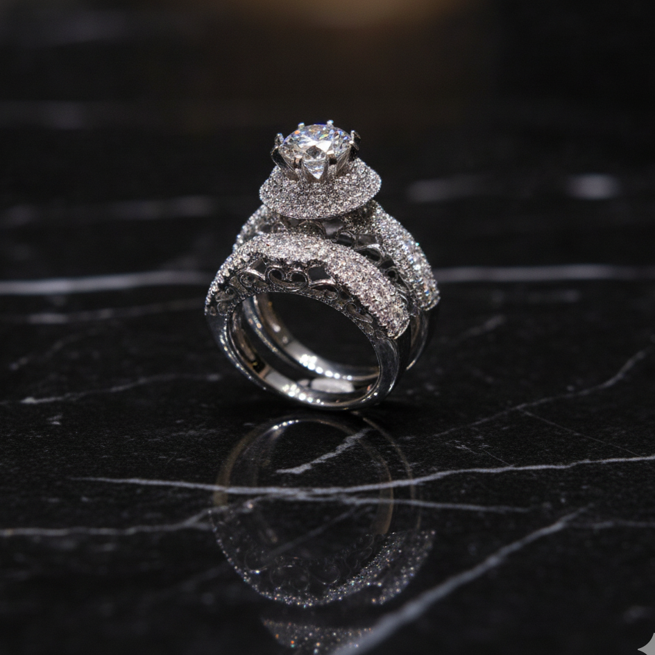 Platinum Pavé Solitaire Bridal Set