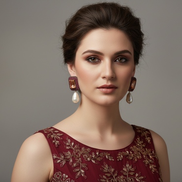 Statement Stud Earrings with Golden Center & Pink Stone Halo