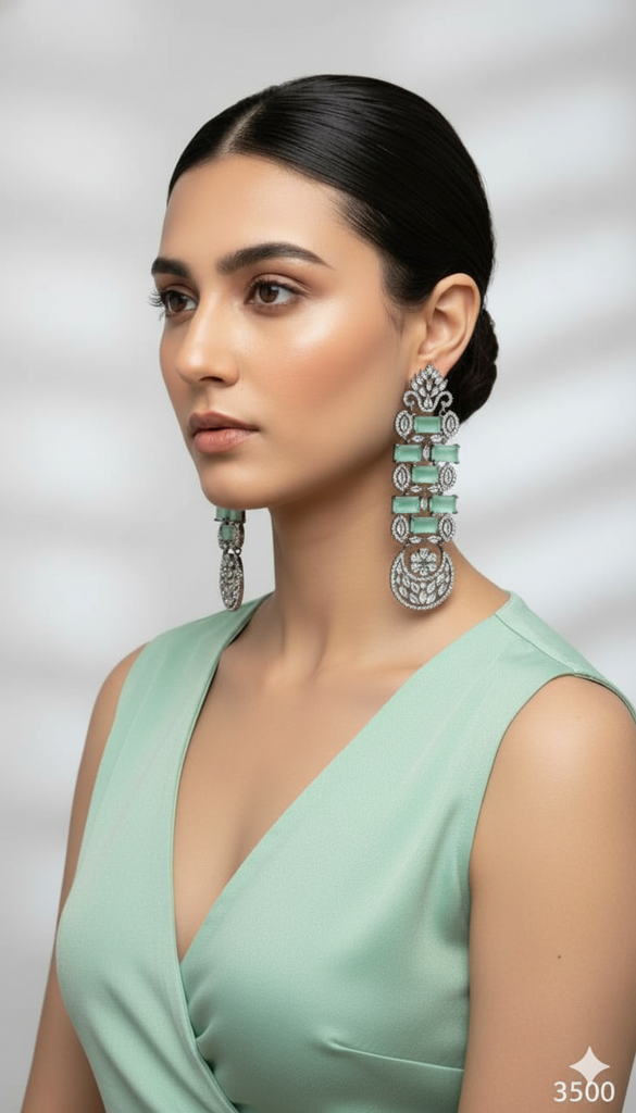 Sparkling Mint Green Drop Earrings – Cubic Zirconia Statement Silver Jewelry