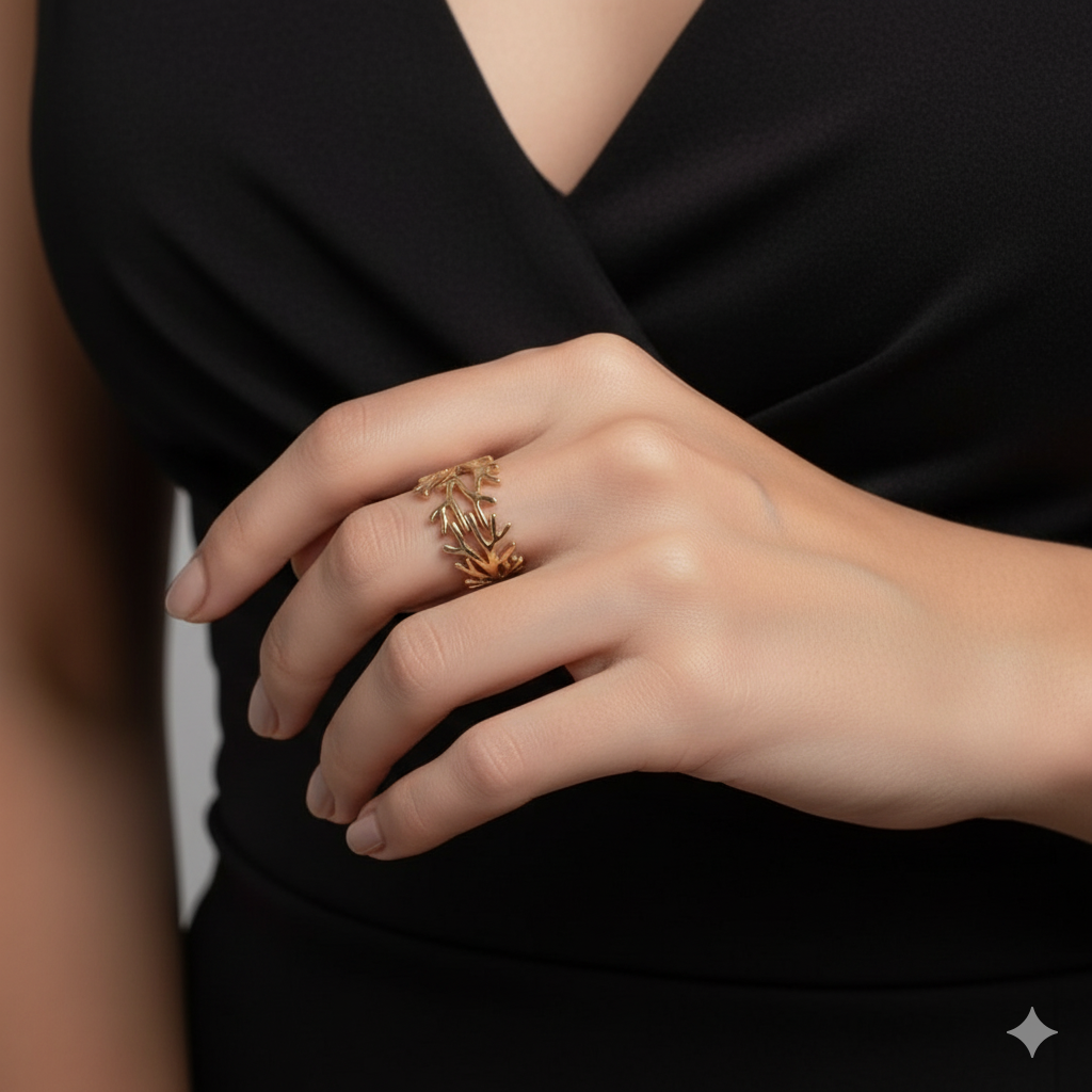 Gold Tone Delicate Coral Branch Statement Ring – Rs. 1,850