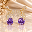 Purple CZ Cushion Drop Bow Earrings Gold-Tone