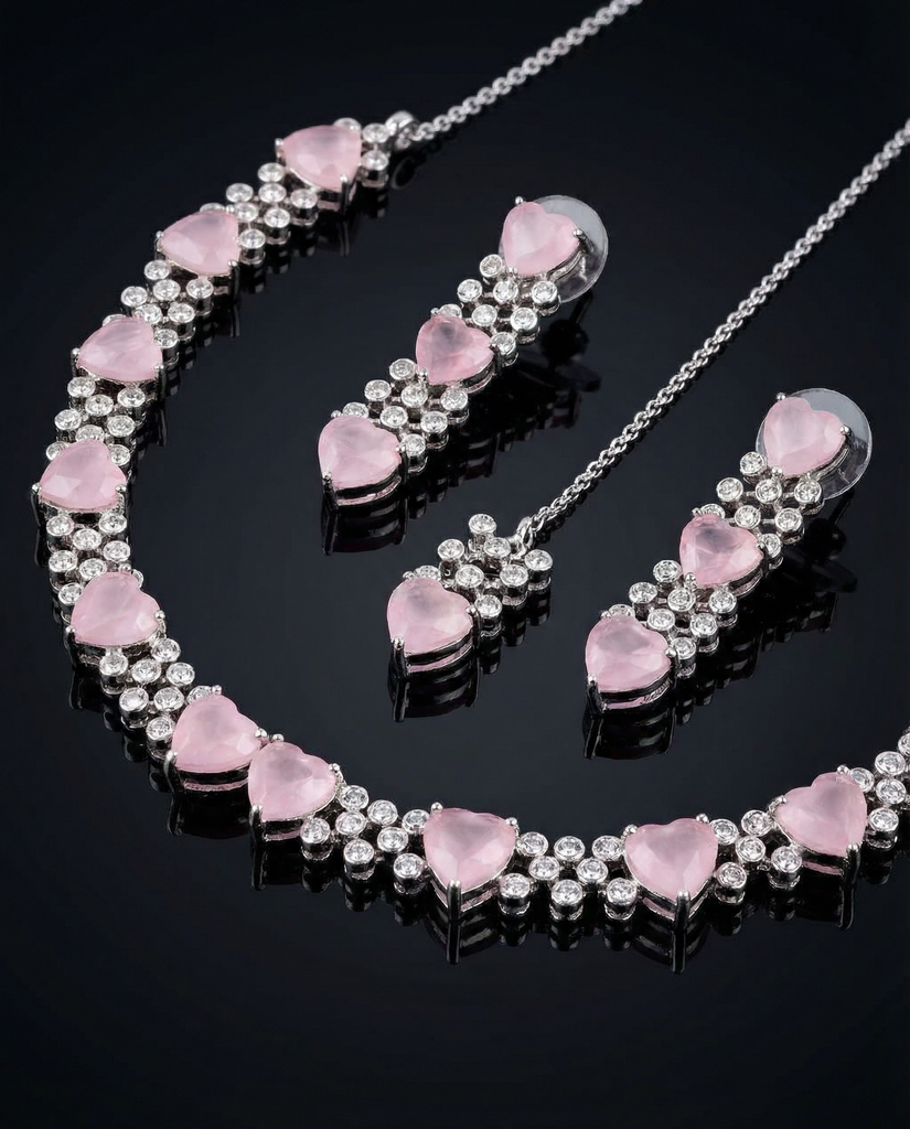 Heart Cut American Diamond Luxury Set – Bridal Jewelry Pakistan Sale
