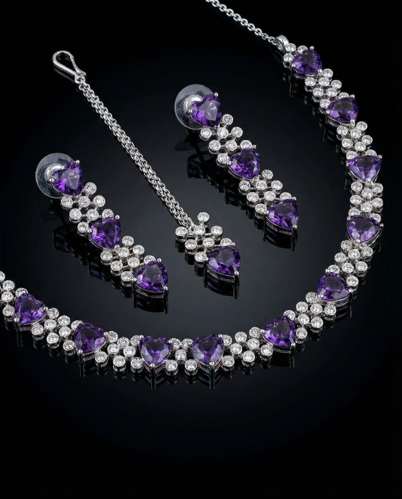 Heart Cut American Diamond Luxury Set – Bridal Jewelry Pakistan Sale