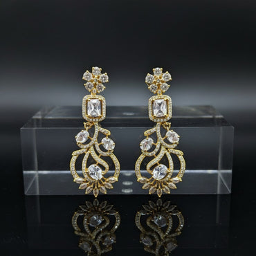 Glamorous White American Diamond Earrings with Square Top