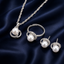 Pearl CZ Orbit Pendant Necklace, Ring & Stud Earrings 3-Piece Set – Silver-Tone Fashion Jewelry for Women