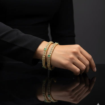 Sparkling American Diamond Bangles with Emerald Accents
