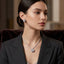 Silver-Tone CZ Rose Flower Tennis Necklace and Earrings Set worn by model
