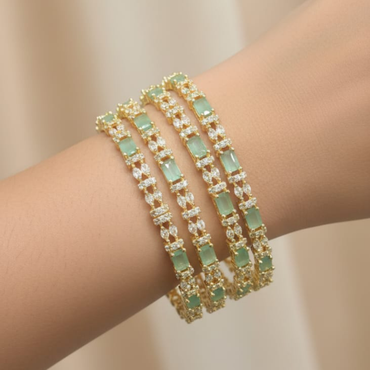 Elegant Mint Green & Zircon Gold-Plated Bangle Set – Rs. 3,550 | destiny.pk
