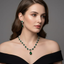 Elegant Emerald Green & Zirconia Necklace Set | Pear Drop Pendant with Matching Earrings