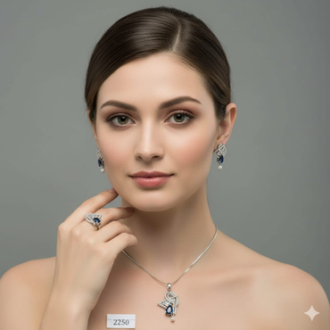 Sapphire & Pearl Teardrop Set – Rs. 2250