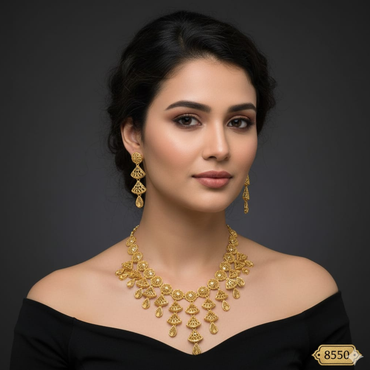Traditional Gold Filigree Droplet Necklace & Earring Set – Rs. 8,550 | destiny.pk