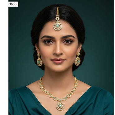 Mint Green Kundan & Zircon Gold-Plated Jewelry Set Rs. 3,650