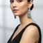 Long Emerald Green & Zircon Crystal Drop Earrings .Women's Fashion