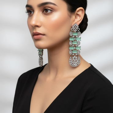 Sparkling Mint Green Drop Earrings – Cubic Zirconia Statement Silver Jewelry