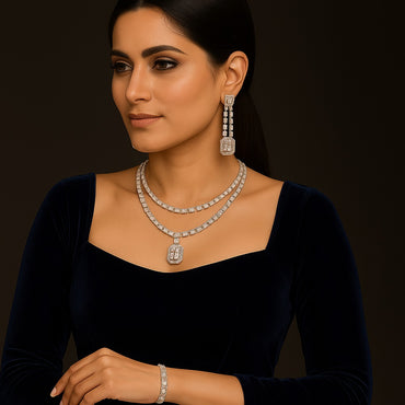 V-Cut American Diamond Necklace Set – Rs. 7,000
