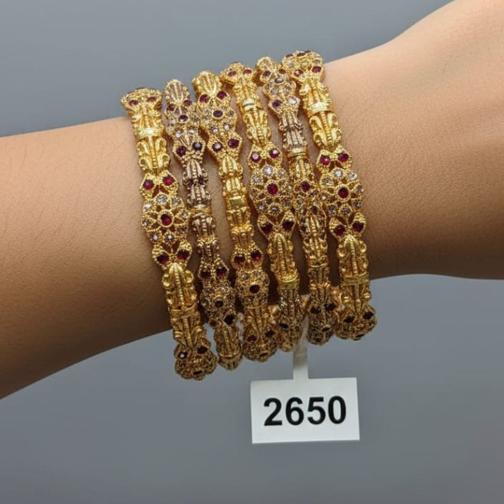 Gold-Plated Ruby & Diamond Bangle Set – Indian Bridal Jewelry
