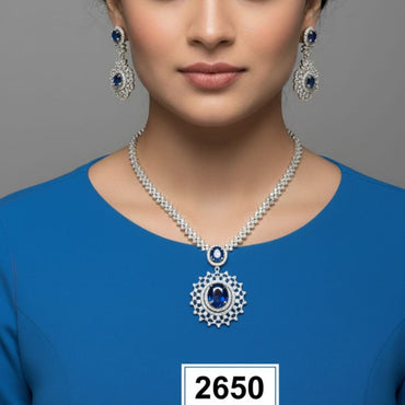 Sapphire Blue Cubic Zirconia Necklace & Earring Set – American Diamond Bridal Jewelry