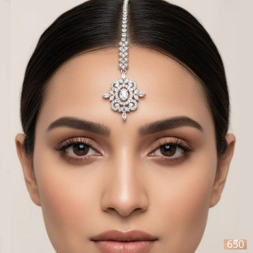 American Diamond Maang Tikka – Silver Toned Indian Matha Patti
