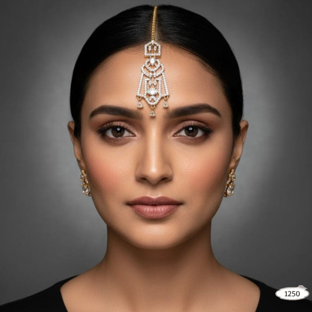 Gold Plated American Diamond Maang Tikka – Crystal Matha Patti