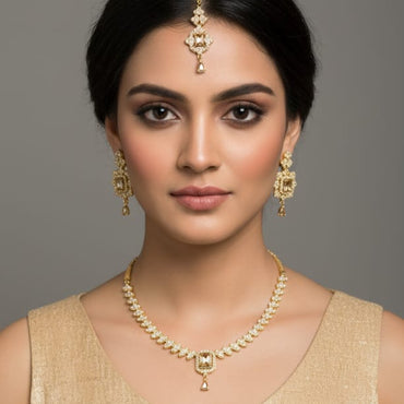Elegant Indian Gold Plated Cubic Zirconia Jewelry Set