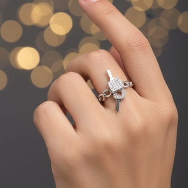 Chain Link Lock & Key Pavé Ring – Rs. 750