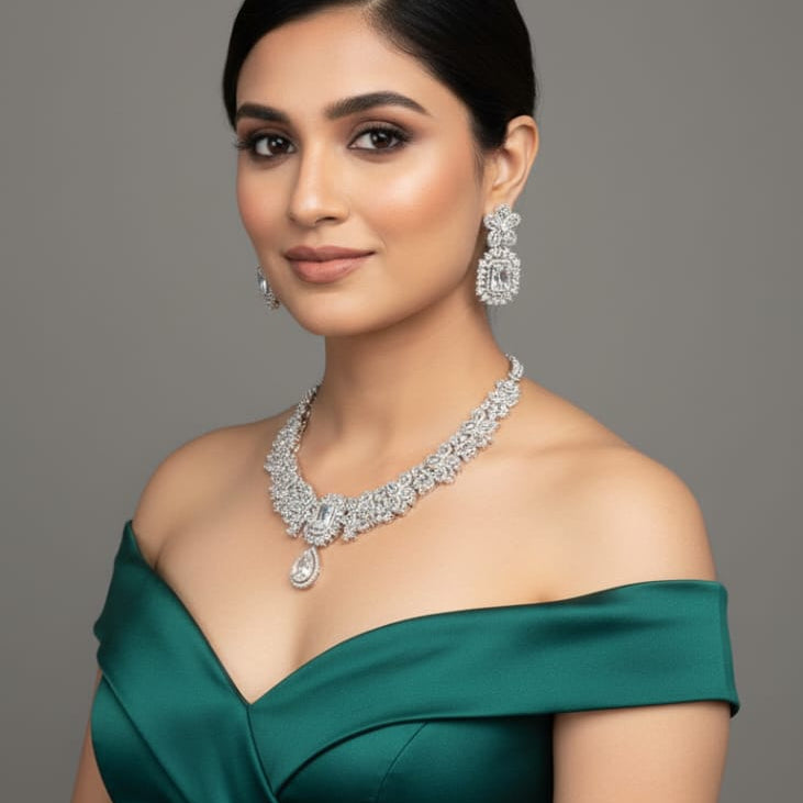 Luxury American Diamond Necklace & Earrings Set – Rs. 7550