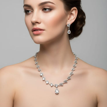 American Diamond Classic Drop Necklace & Earrings Set - Rs. 2050