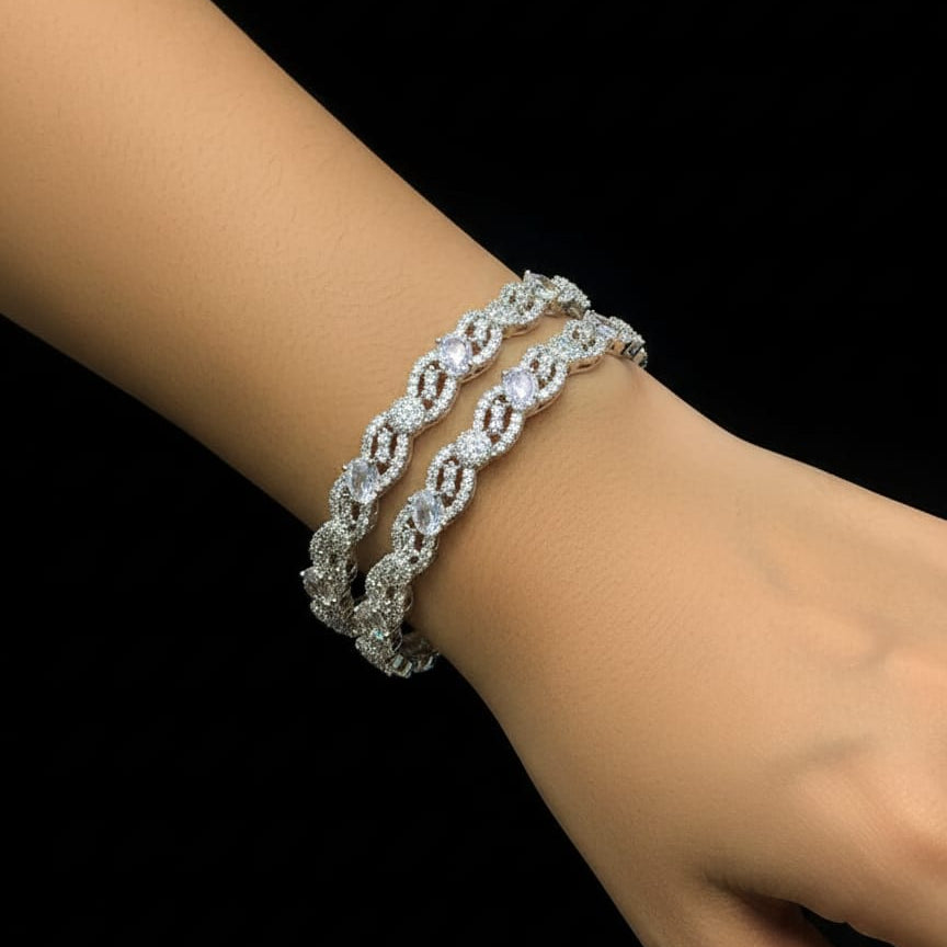 Silver‑Tone American Diamond Interlinked Bangles Set - Rs. 2950