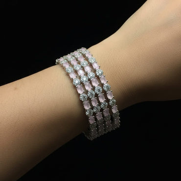 American Diamond Pink Stone Multi‑Row Bangles Set - Rs. 3650