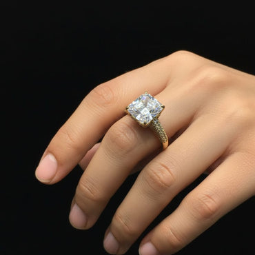 Gold‑Tone Cubic Zirconia Cushion Cut Solitaire Ring - Rs. 850