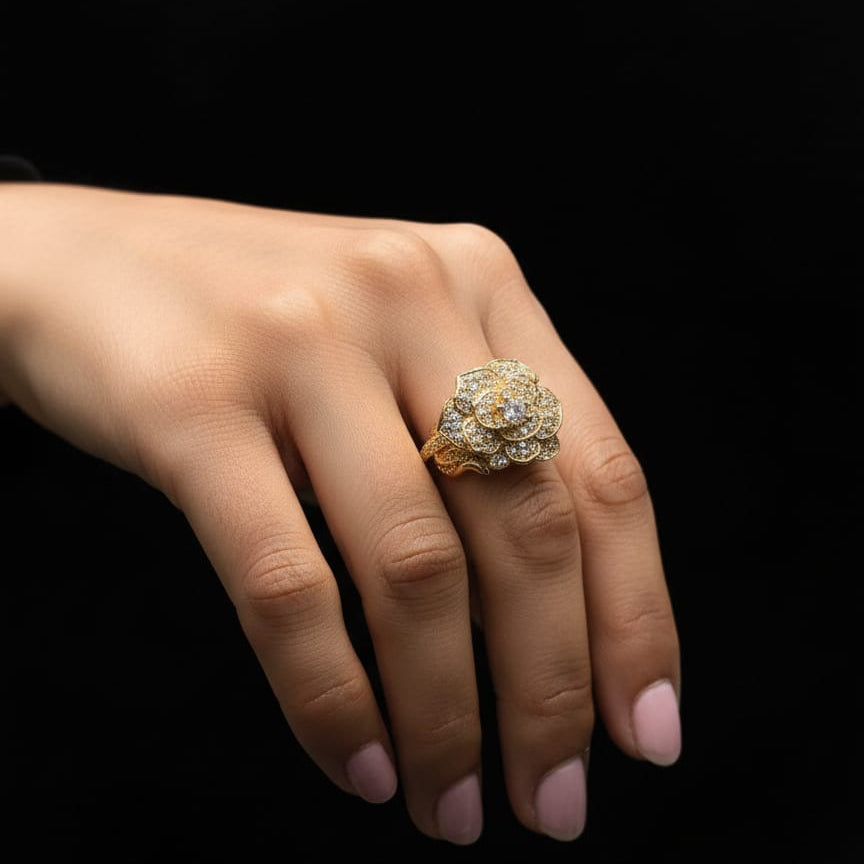 Cubic Zirconia Floral Statement Ring - Rs. 850