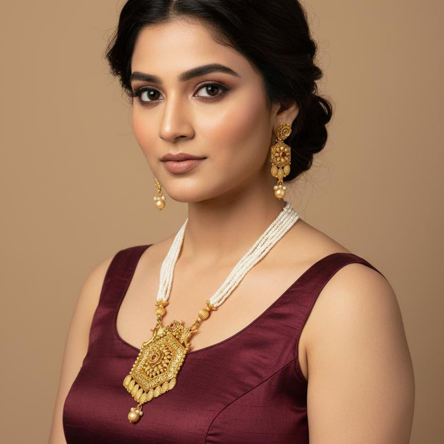 Traditional Pearl Necklace Set – Rs. 2950