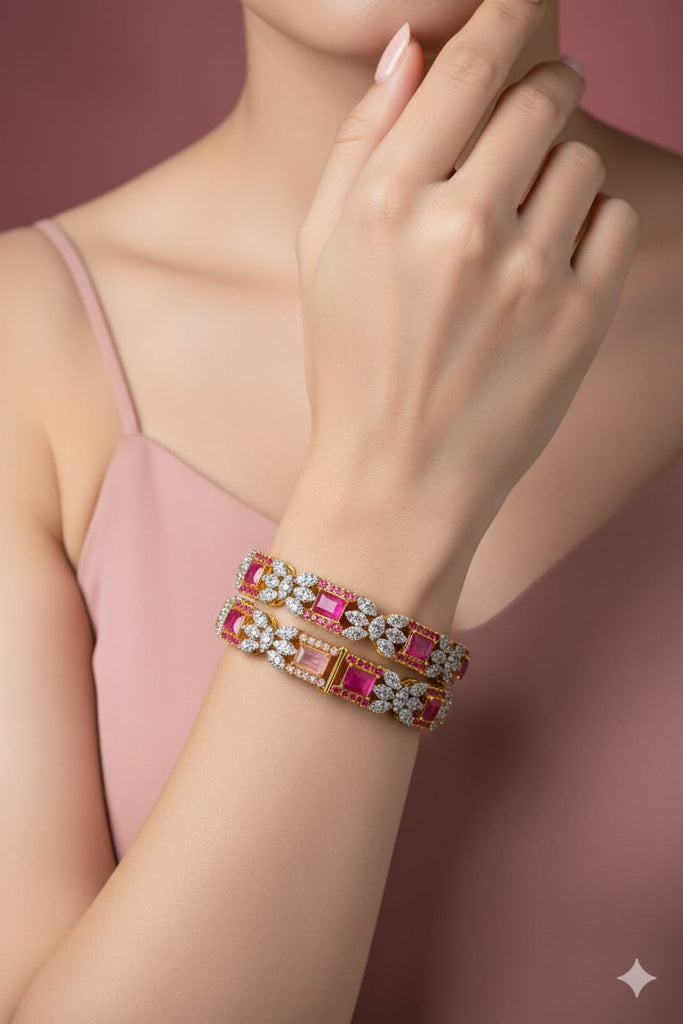 Traditional gold-plated ruby stone bracelet set with intricate design, priced Rs. 3850